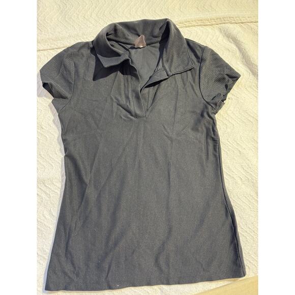 Calla Black Ribbed Collared Short Sleeve Top – Size S - Picture 1 of 3